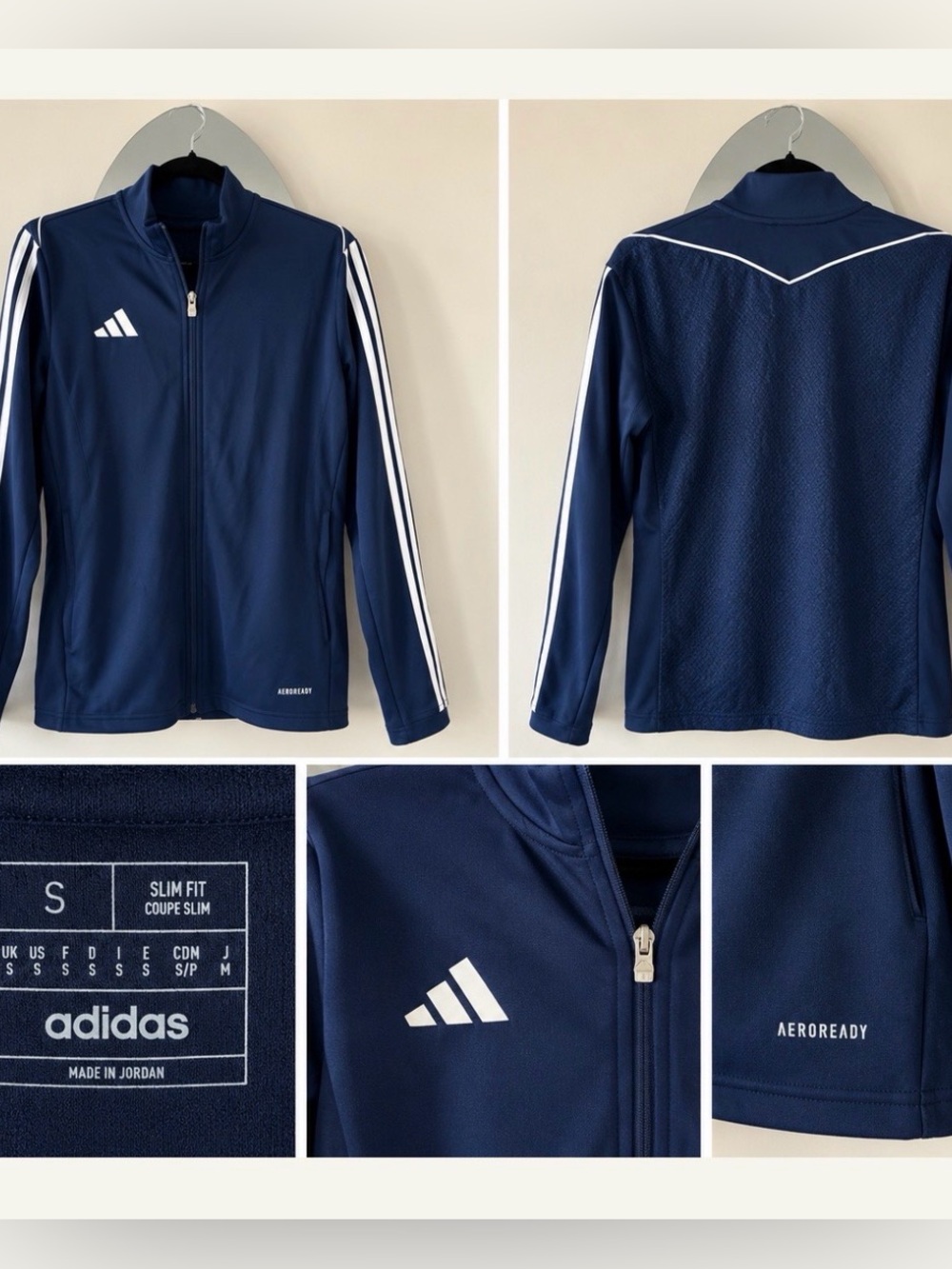 adidas Navy Blue Track Jacket with White Stripes